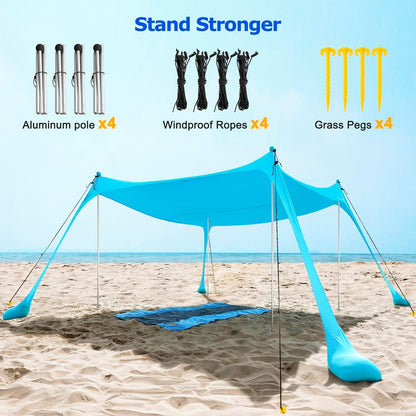 UPF50+ Family Beach Tent with Aluminum Poles and Sand Anchors