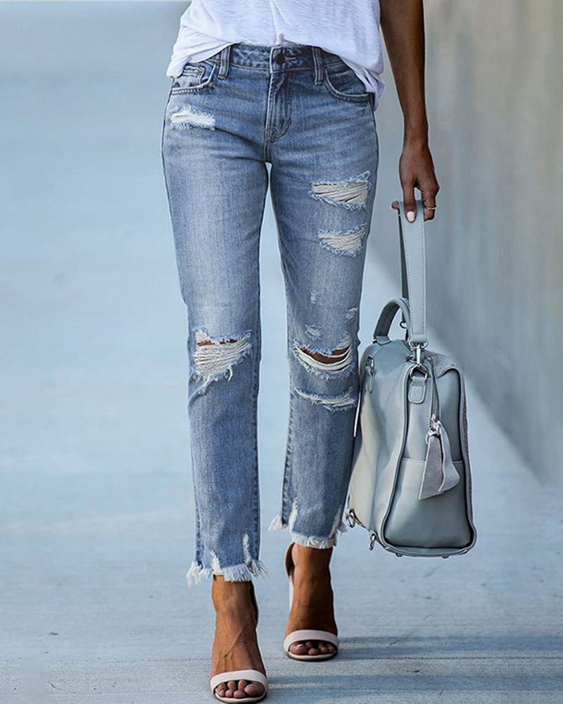 Ladies' Slim Fit Jeans with Rips – Liora