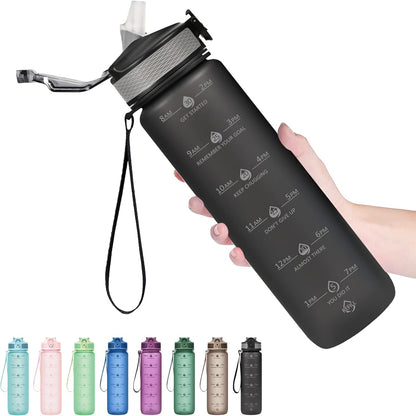 900ml Motivational Water Bottle with Straw-Black-Nora Luxe