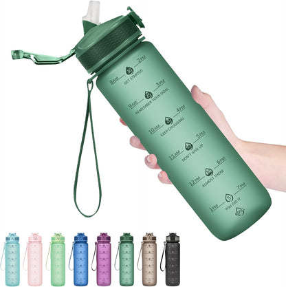 900ml Motivational Water Bottle with Straw-Green-Nora Luxe