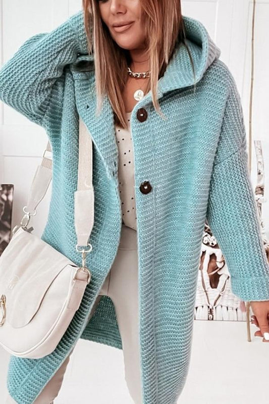 Ladies' knitted vest with hood and button closure – Waldaine