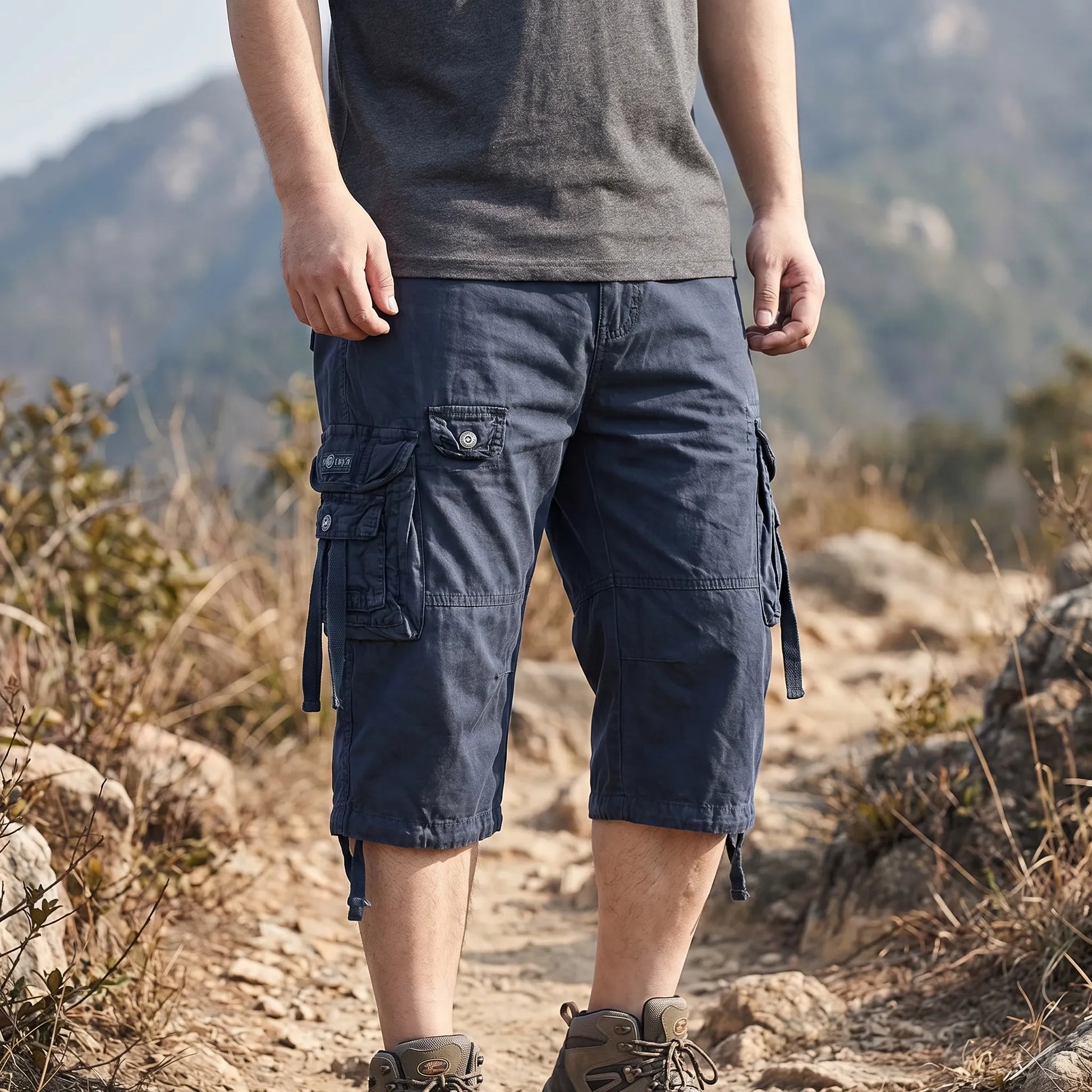 Below-Knee Loose Cargo Capri Pants - Troy