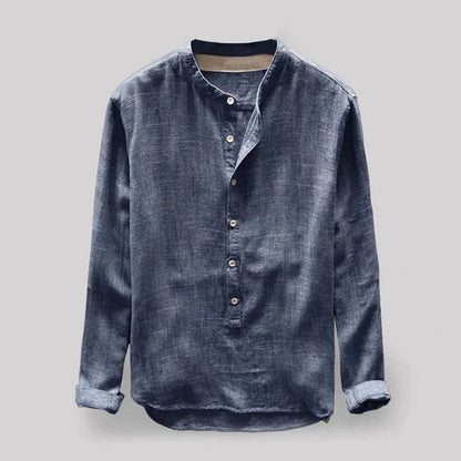 Linen Men's Shirt with Mandarin Collar and Long Sleeves – Elian
