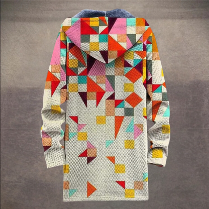 Retro Men's Jacket with Color Block Print and Hood - Eliano