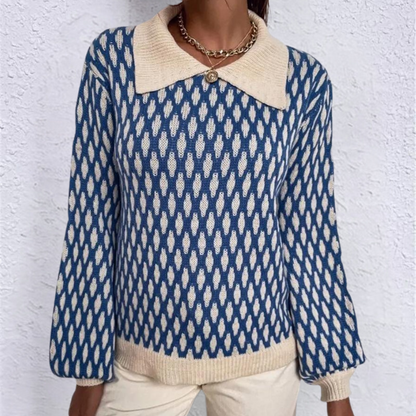 Knitted Women's Sweater with Collar – Solveig