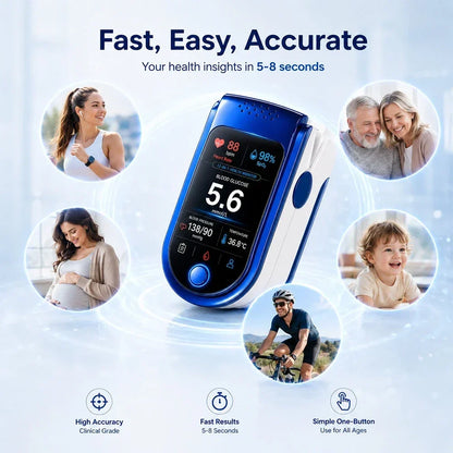 Monitor in the center surrounded by circular photos of a runner, an older couple, a pregnant woman, a toddler and a cyclist. 9