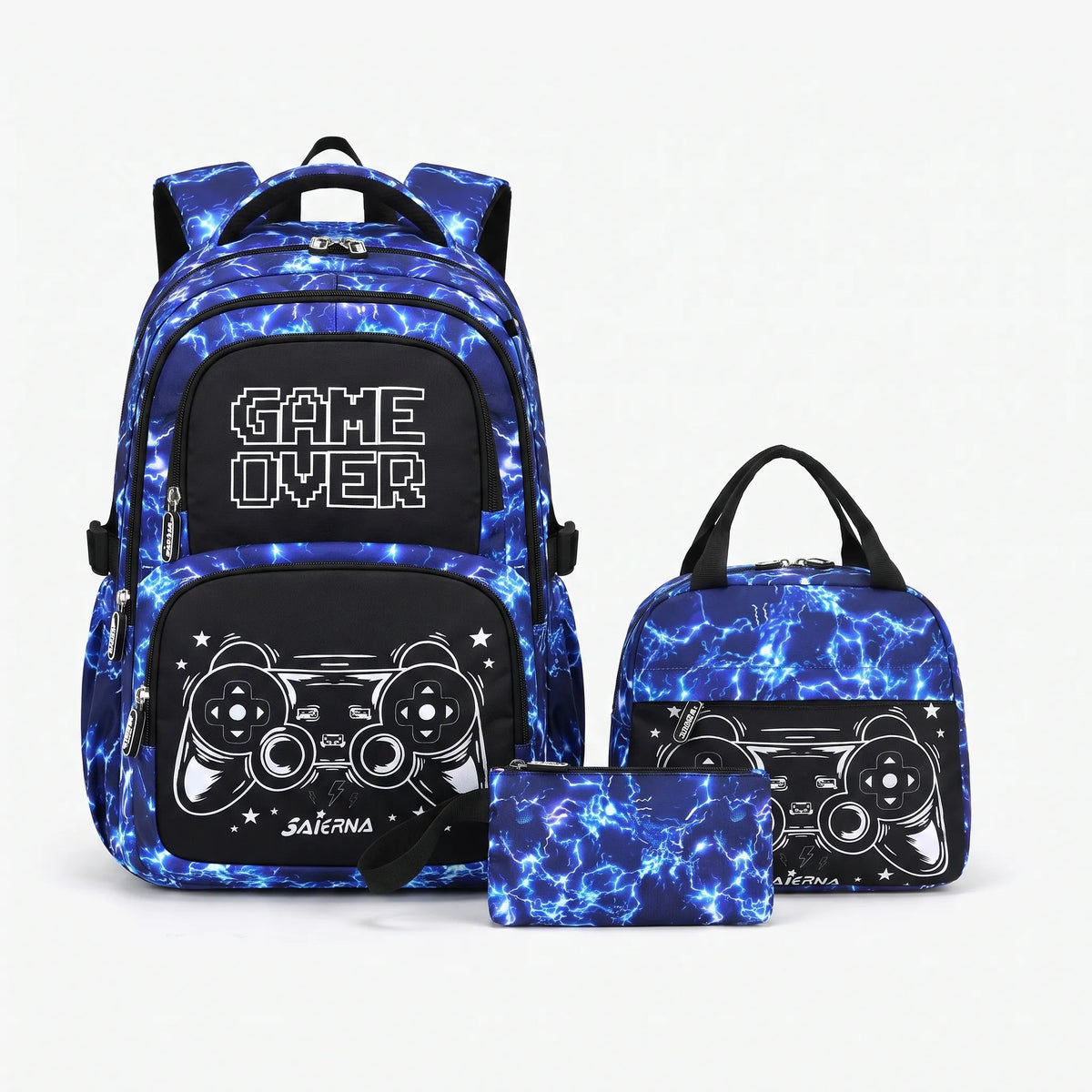 Coordinated Three-Piece Gaming School Bag Set - Luminoz