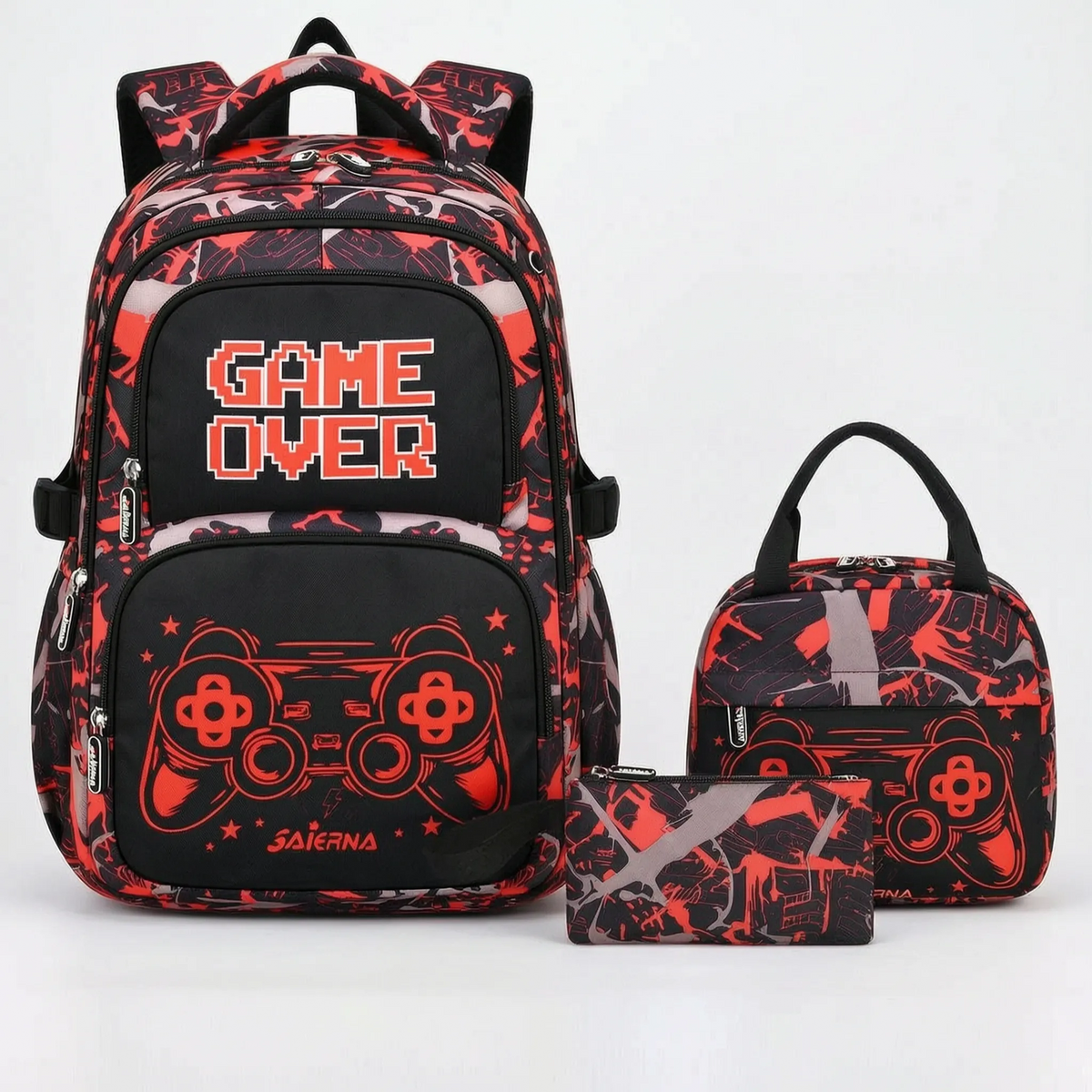 Coordinated Three-Piece Gaming School Bag Set - Luminoz