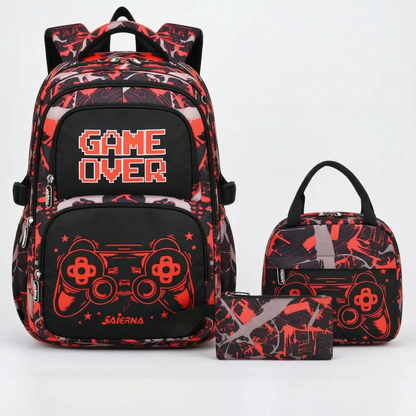 Coordinated Three-Piece Gaming School Bag Set - Luminoz