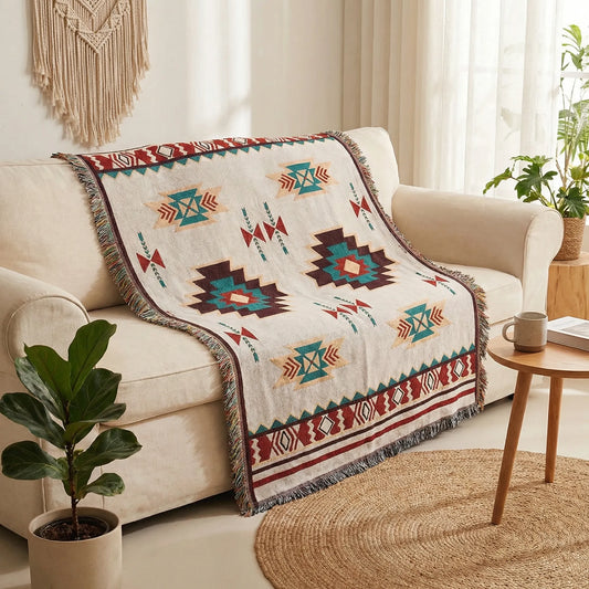 Geometric Boho Woven Throw Blanket - Azteква
