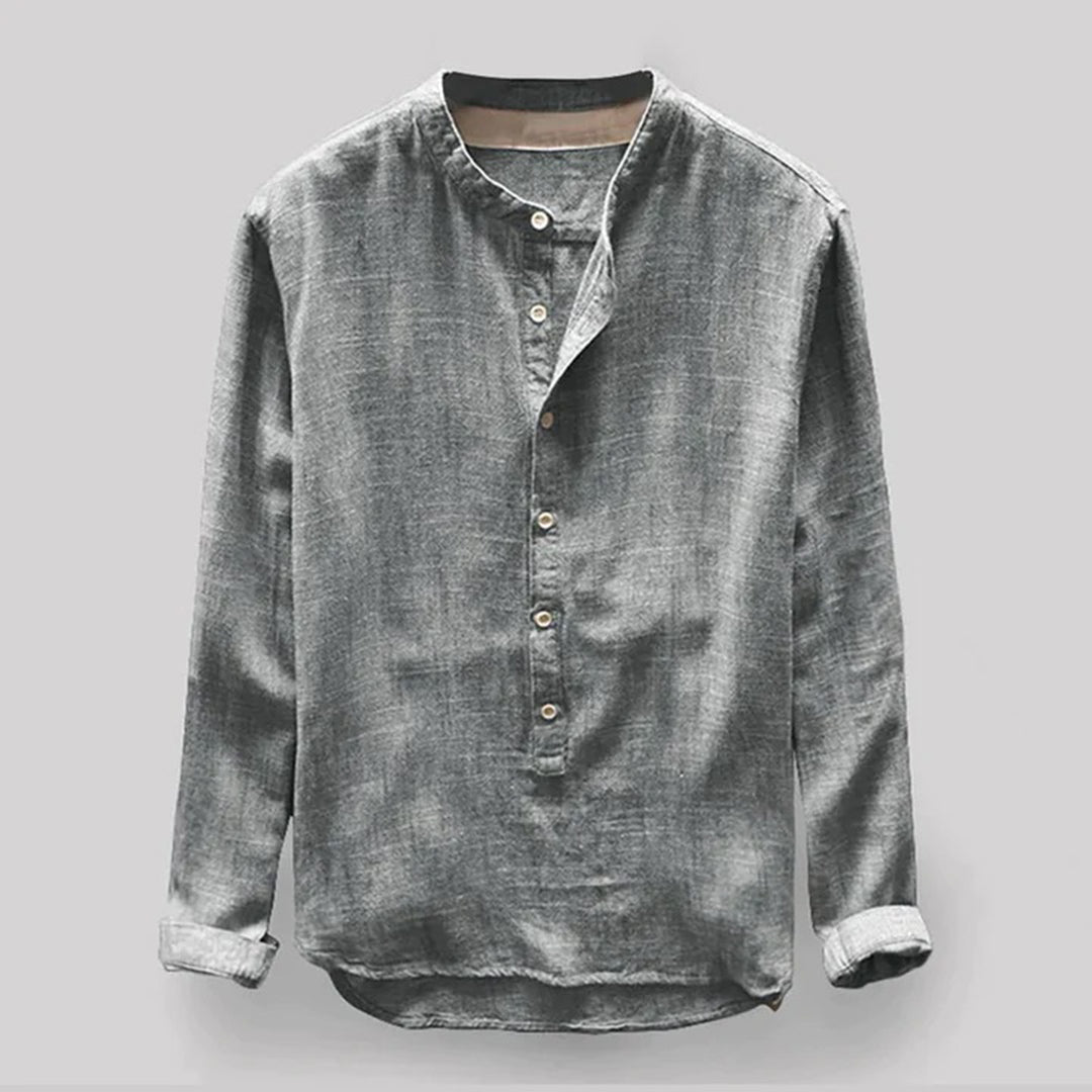 Linen Men's Shirt with Mandarin Collar and Long Sleeves – Elian