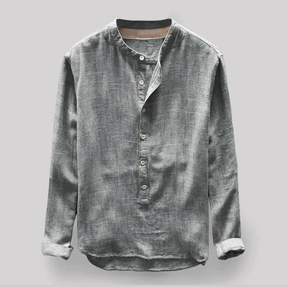 Linen Men's Shirt with Mandarin Collar and Long Sleeves – Elian