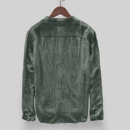 Linen Men's Shirt with Mandarin Collar and Long Sleeves – Elian