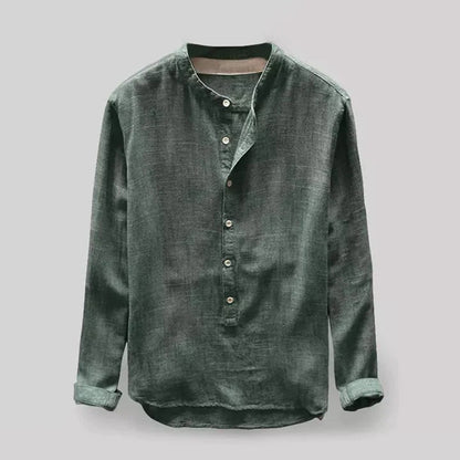 Linen Men's Shirt with Mandarin Collar and Long Sleeves – Elian