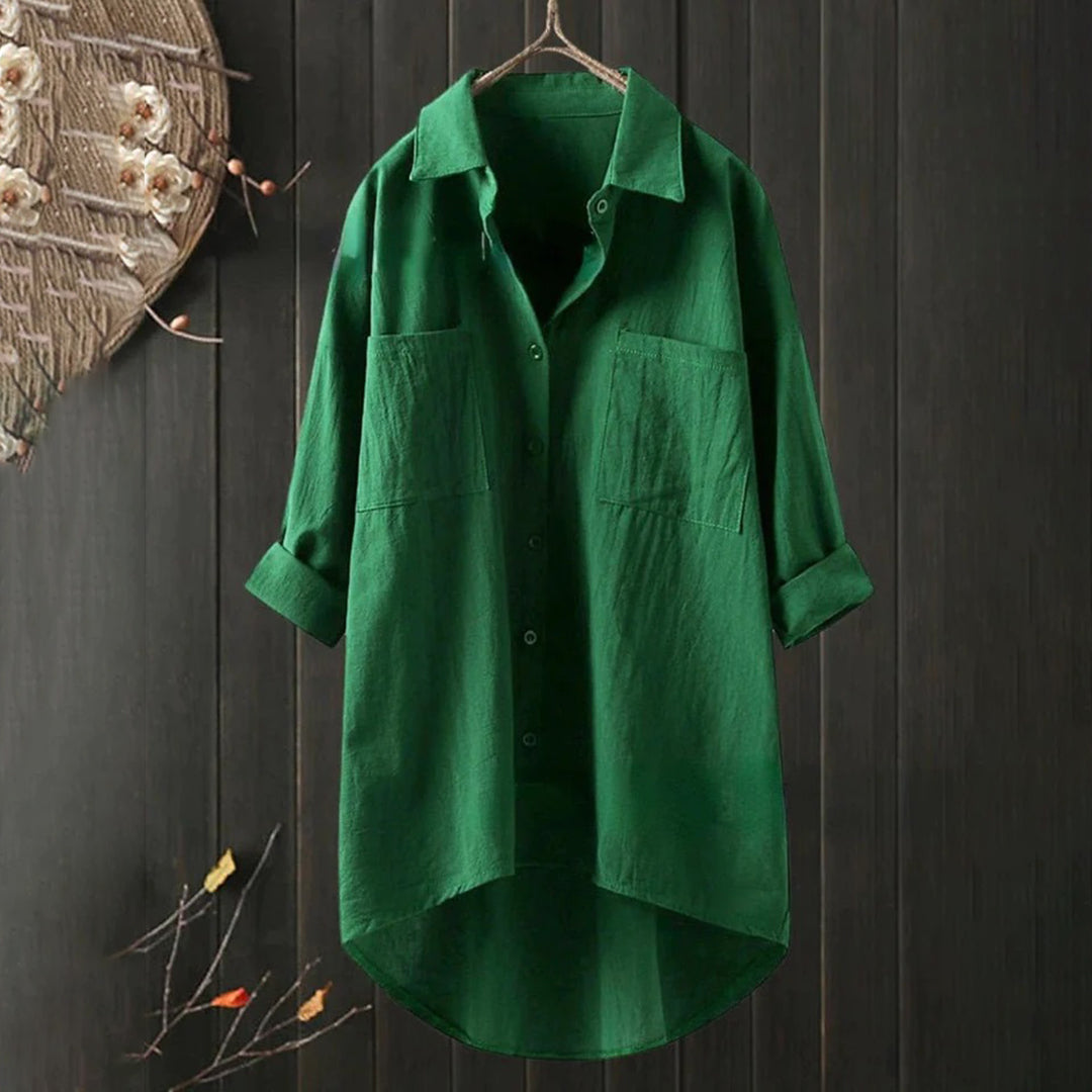 Lightweight Ladies' Blouse with Long Sleeves and Front Pockets – Selene