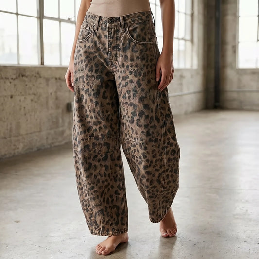 Leopard Print Barrel Jeans -  Frances