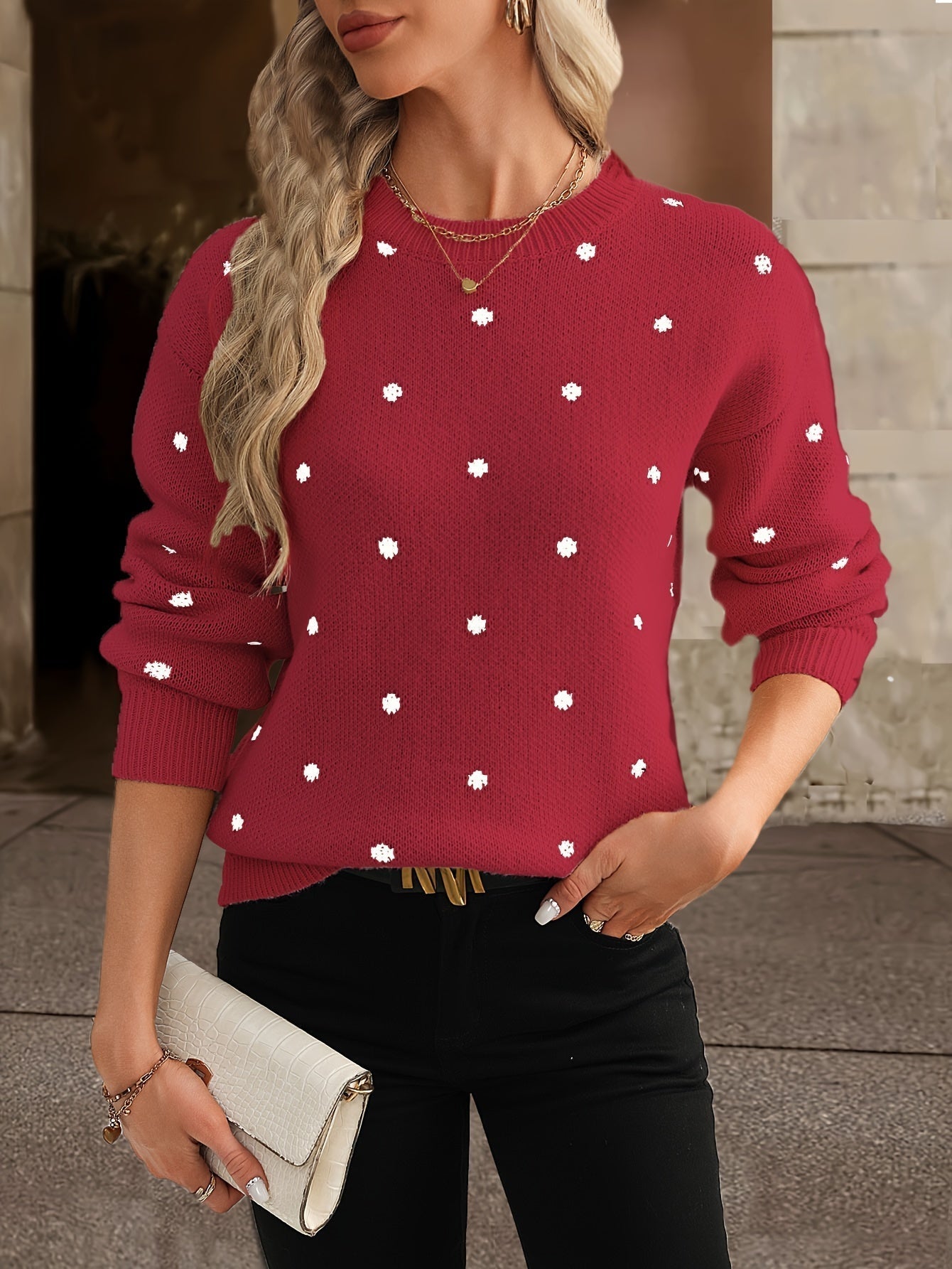 Locker Sitzender Pullover Mit Punktmuster - Sahra