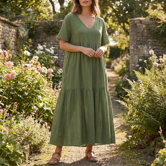 Loose V-Neck Long Dress - Blanca