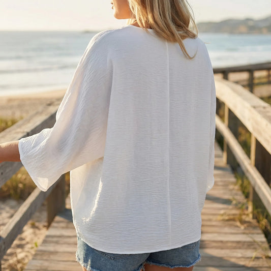 Loose V-Neck Long Sleeve Blouse - Vera