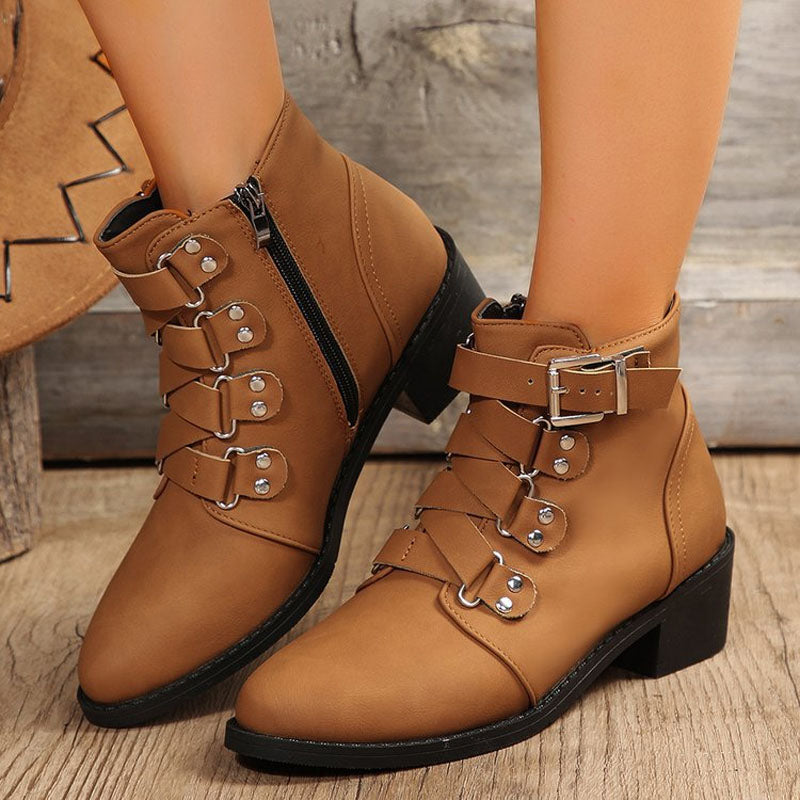 Ladies' ankle boots with block heel in vintage look – Yolisa