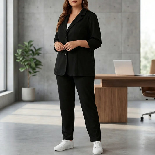 Plus Size Blazer And Pants Set - Karla