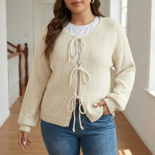 Plus Size Bow Tie Pullover Sweater - Renee