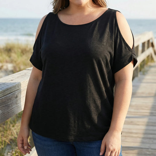 Plus Size Cold-Shoulder Short Sleeve Top - Melissa