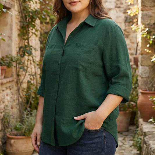 Plus Size Lapel Collar Casual Top - Sonya