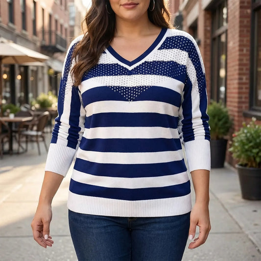 Plus Size V-Neck Knit Sweater - Barbara