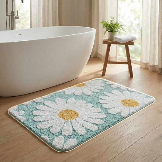 Plush Bath Mat With Daisies - Blumora