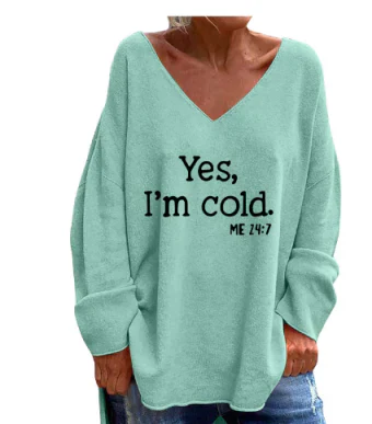Ladies oversized jumper with V-neck & pattern – Alenia