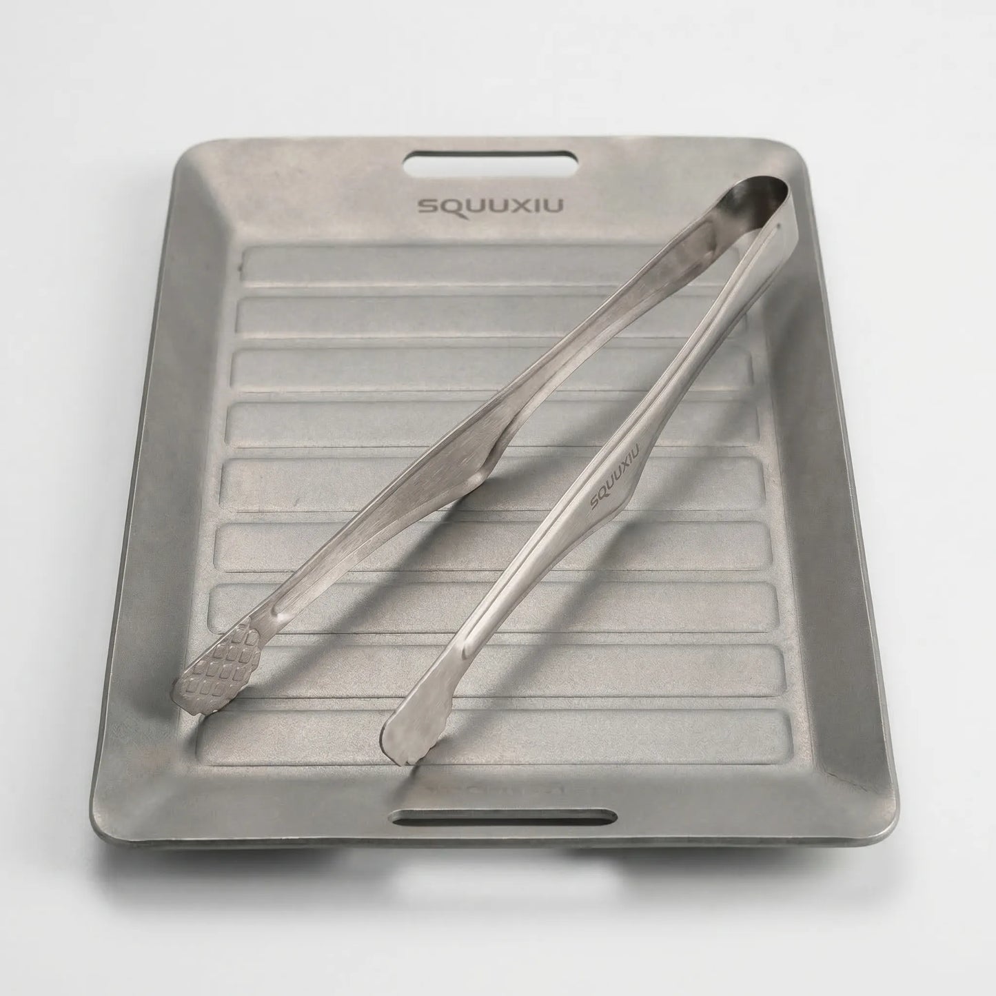 Ridged Titanium Camping Grill Plate With Tongs -  Flamekit