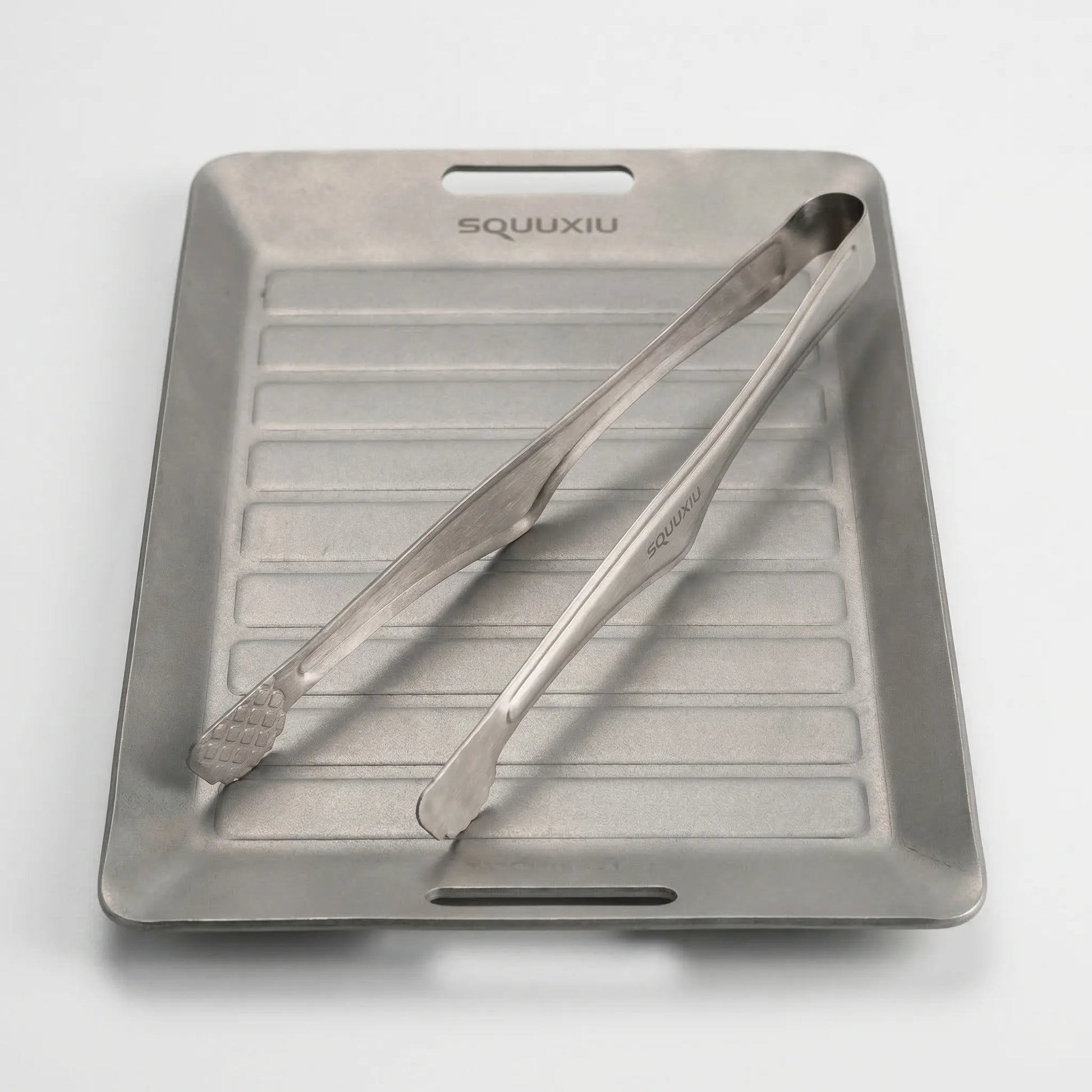 Ridged Titanium Camping Grill Plate With Tongs -  Flamekit