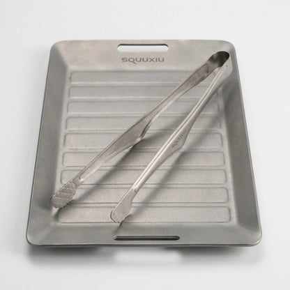 Ridged Titanium Camping Grill Plate With Tongs -  Flamekit