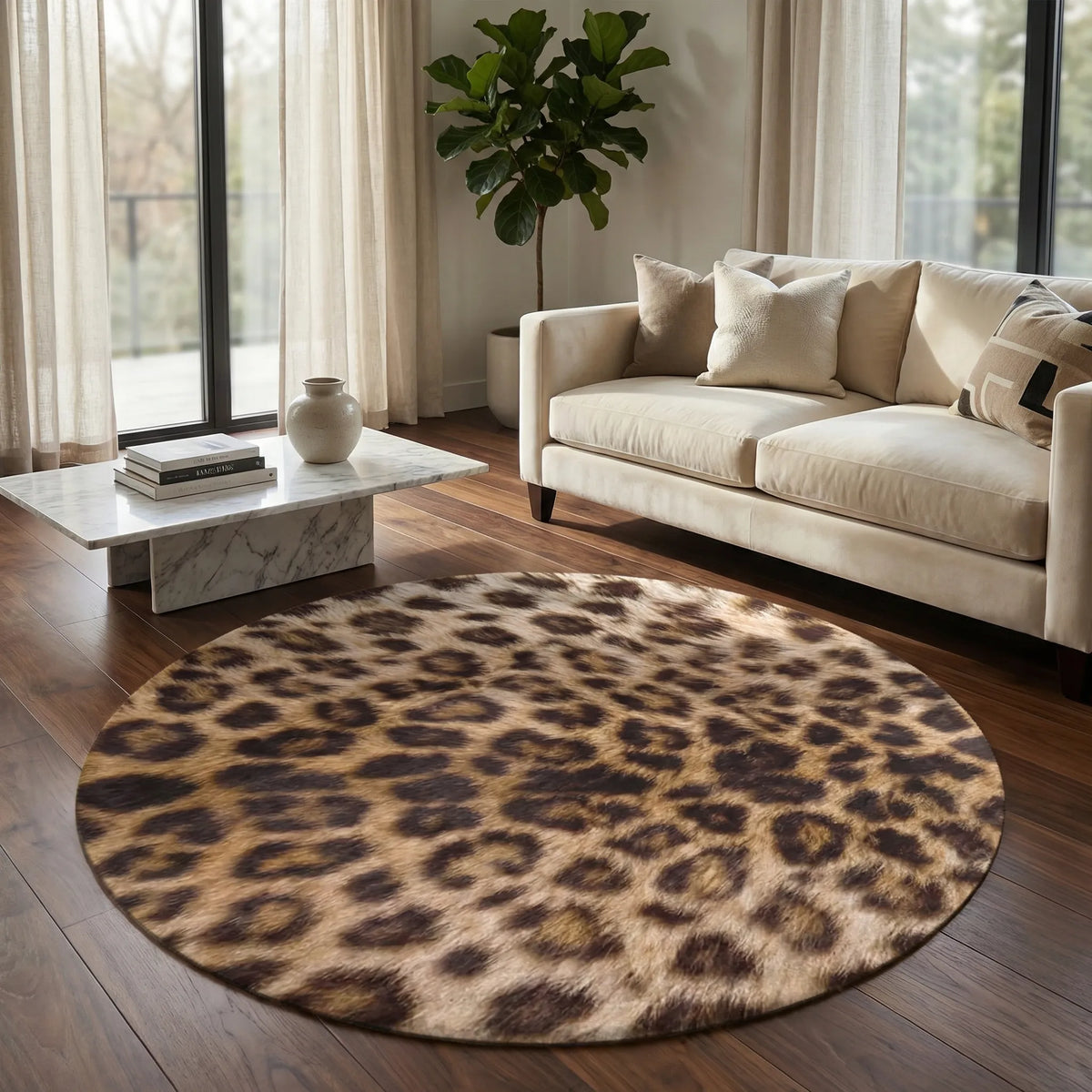 Round Patterned Area Rug - Leopura