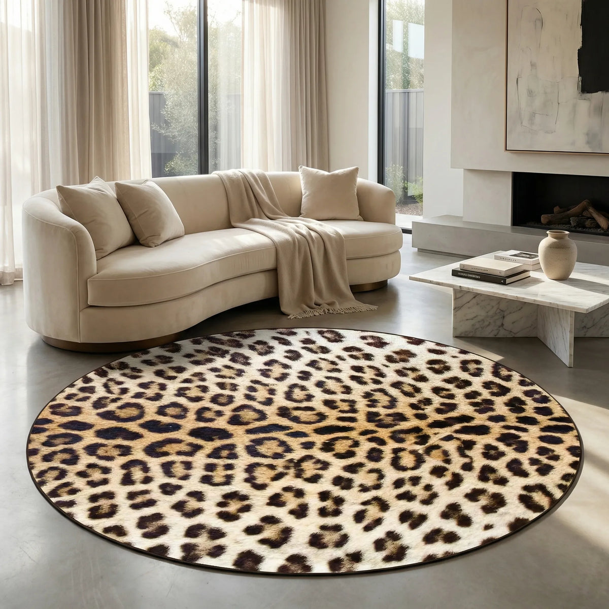 Round Patterned Area Rug - Leopurex