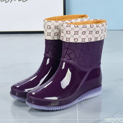 Ladies' half-height waterproof rain boots with pattern & non-slip sole – Marvella
