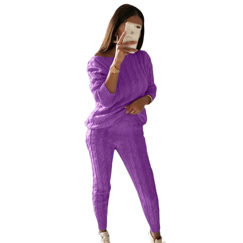 Ladies' Knitted Tracksuit Two-Piece Set for Autumn & Winter – Isaline