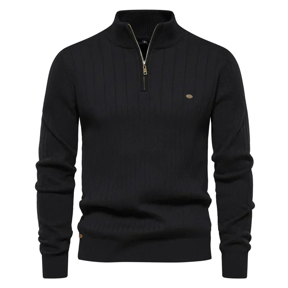 Men's cotton knit sweater with zipper & stand-up collar – Ardel