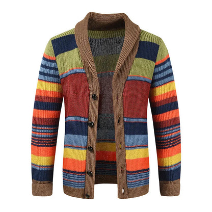 Men's knit cardigan with colour block and geometric pattern – Leandro