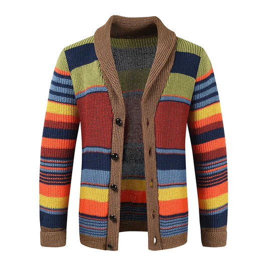 Men's knit cardigan with colour block and geometric pattern – Leandro