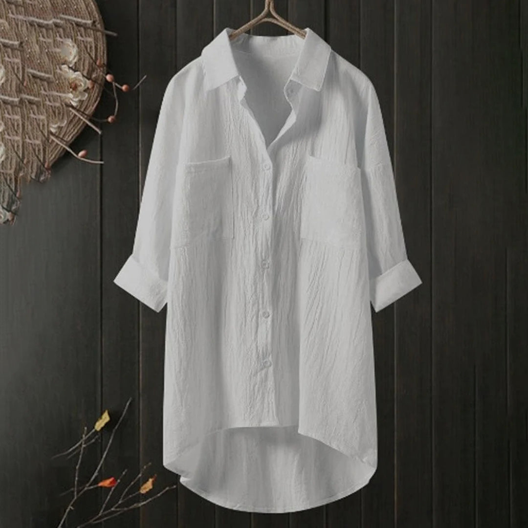 Lightweight Ladies' Blouse with Long Sleeves and Front Pockets – Selene