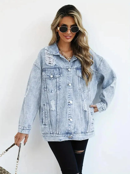 Waterproof & Lined Oversized Women's Denim Jacket with Hood – Autumn Magic Talia