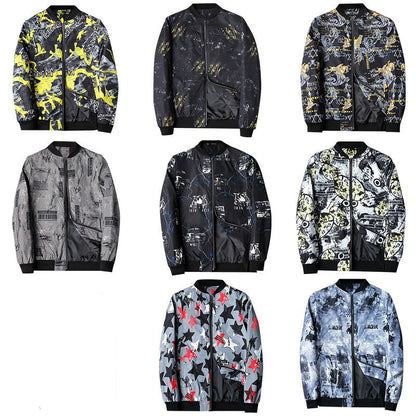 Abstract Printed Men's Bomber Jacket - Enzo-Black White-S-Nora Luxe
