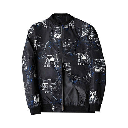 Abstract Printed Men's Bomber Jacket - Enzo-Black White-S-Nora Luxe