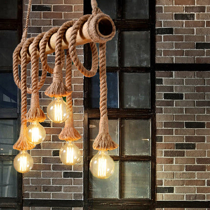 Adjustable Bamboo Pendant Lamp with Industrial Rope Design - EcoChic-3-B-Nora Luxe