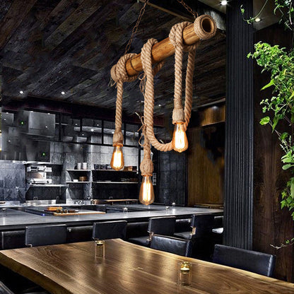 Adjustable Bamboo Pendant Lamp with Industrial Rope Design - EcoChic-3-B-Nora Luxe
