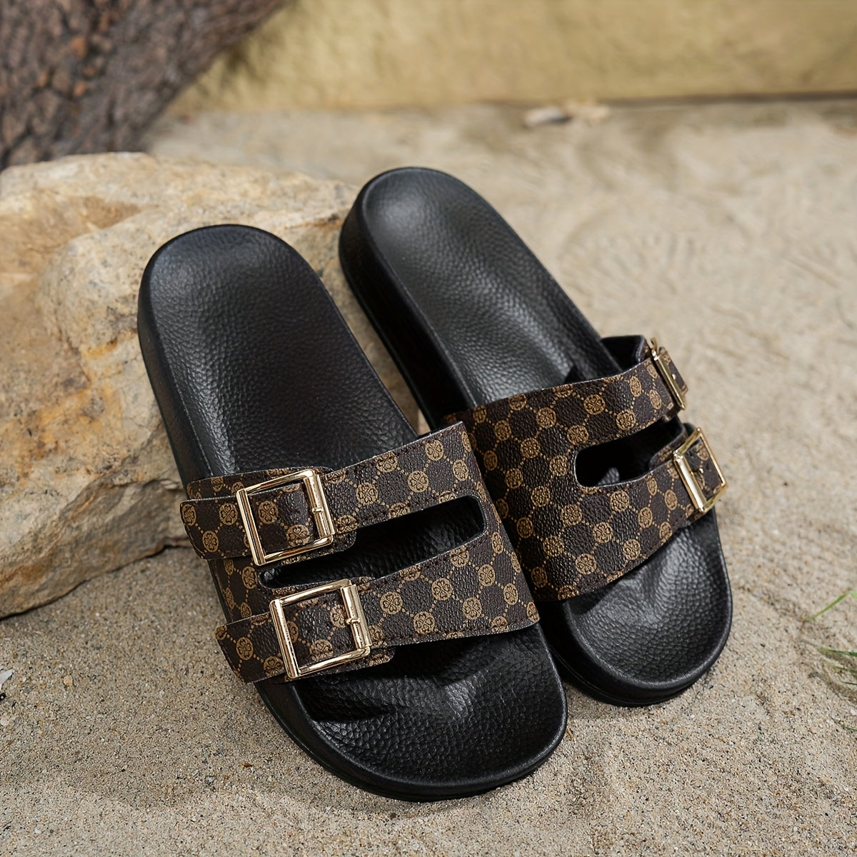Adjustable Sandals with Black-Brown Pattern – Noëla-3-State of Style