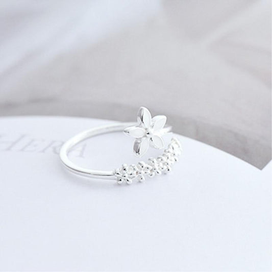 Adjustable Silver Ring with Enamel Wildflowers - Amaril-Nora Luxe