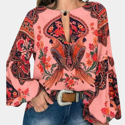 Airy ladies' summer blouse with floral print – Isabelle-Pink-XS-Nora Luxe